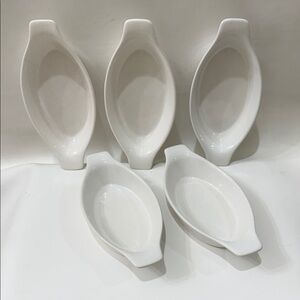 Japan Ovenproof White Ceramic 11 X 4 In Oval Baking Dishes Set 5 Single Serve